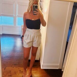 Women's White Pleated Shorts